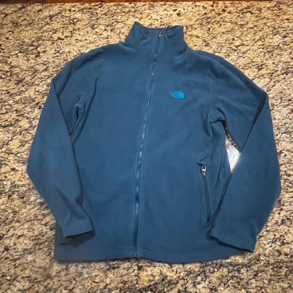 The North Face Mens Full Zip Fleece Jacket Blue Teal Size Medium‎ Mock Neck Soft